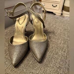 Gold ankle strap heels